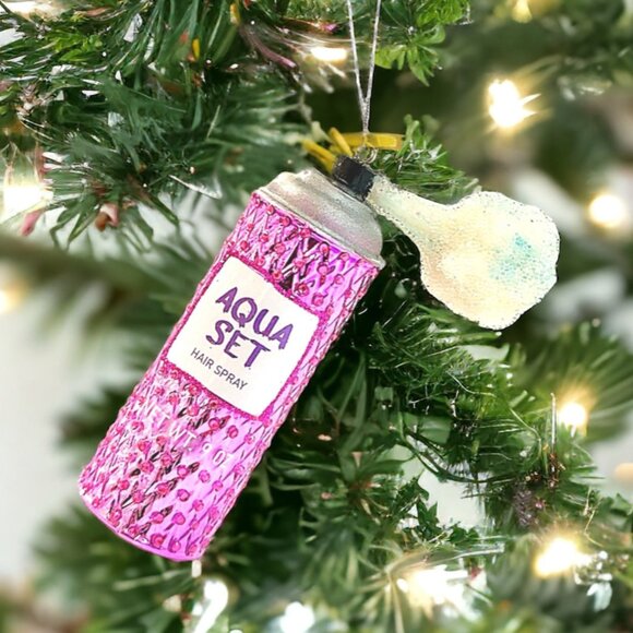 Retro Pink Hairspray Ornament | Aqua Set Christmas Tree Decor | 80s Glam | NWT - Picture 1 of 6